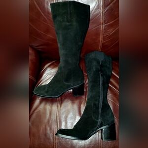 Black Suede Knee-High Boots